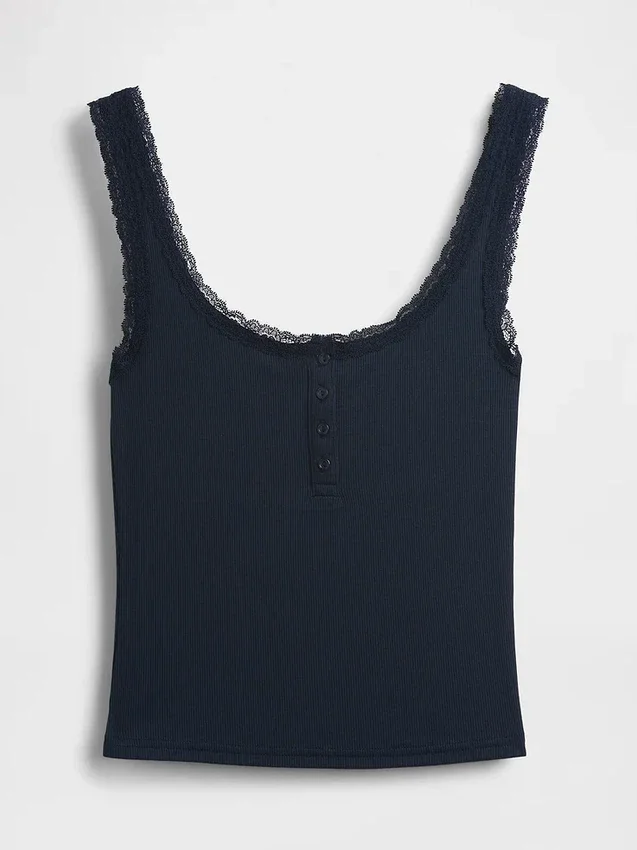 Mini-Ripp-Spitzen-Henley-Pyjama-Oberteil