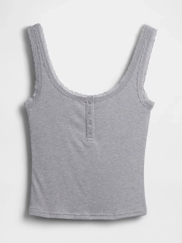 Mini-Ripp-Spitzen-Henley-Pyjama-Oberteil