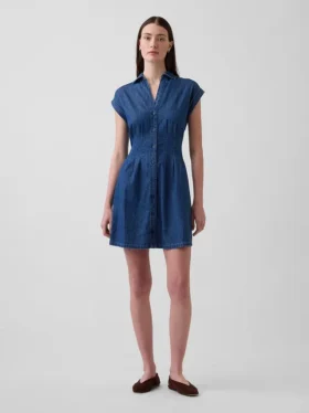 Mini-Shirtkleid aus Denim mit Falten