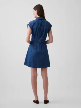 Mini-Shirtkleid aus Denim mit Falten