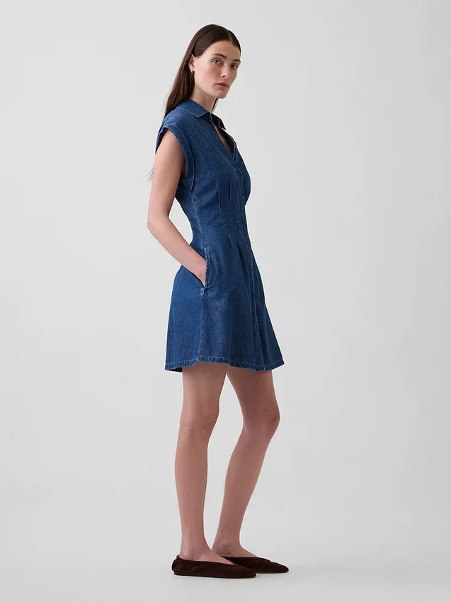 Mini-Shirtkleid aus Denim mit Falten