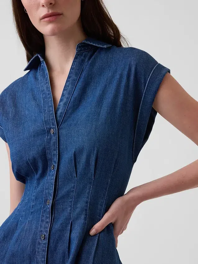 Mini-Shirtkleid aus Denim mit Falten