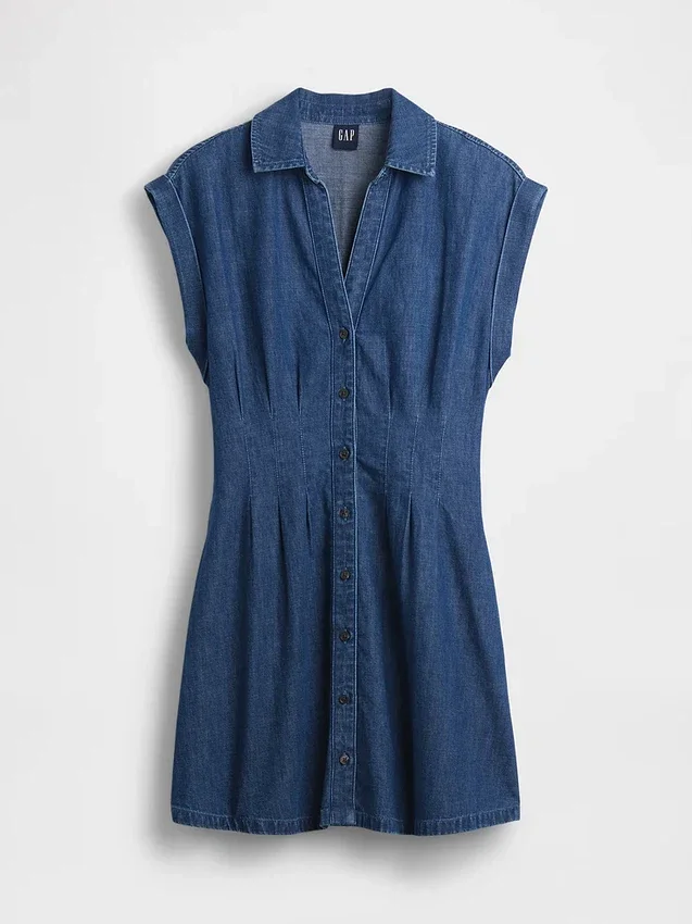 Mini-Shirtkleid aus Denim mit Falten