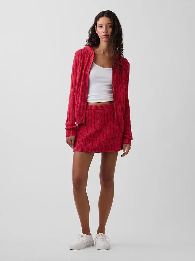Mini-Skort aus 100 % Baumwolle im Zopfmuster