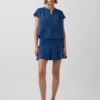 Mini-Skort aus Baumwollgaze-Denim mit gerafftem Bund
