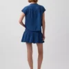 Mini-Skort aus Baumwollgaze-Denim mit gerafftem Bund