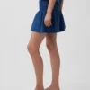 Mini-Skort aus Baumwollgaze-Denim mit gerafftem Bund