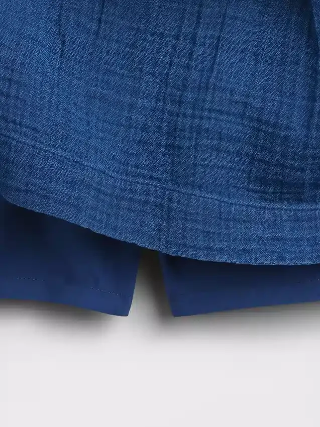 Mini-Skort aus Baumwollgaze-Denim mit gerafftem Bund