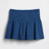 Mini-Skort aus Baumwollgaze-Denim mit gerafftem Bund