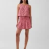 Mini-Skort aus Baumwollgaze mit gesmoktem Bund
