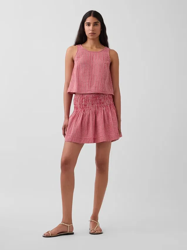 Mini-Skort aus Baumwollgaze mit gesmoktem Bund