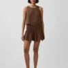 Mini-Skort aus Baumwollgaze mit gesmoktem Bund
