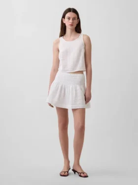 Mini-Skort aus Baumwollgaze mit gesmoktem Bund