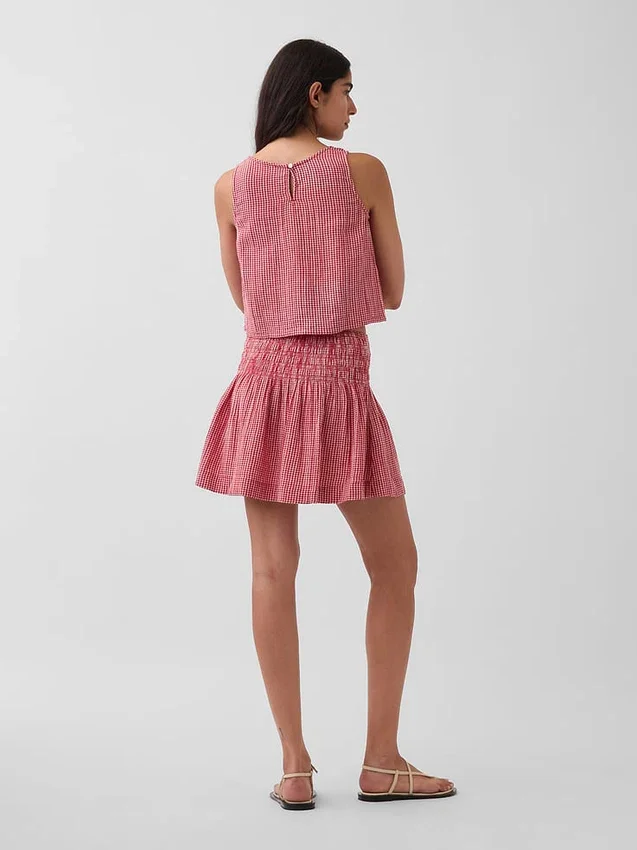 Mini-Skort aus Baumwollgaze mit gesmoktem Bund