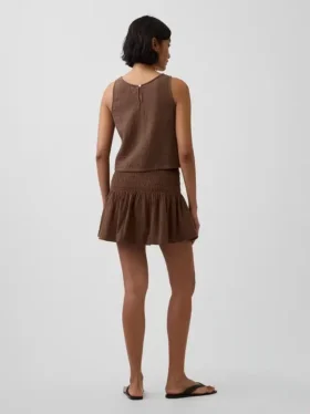 Mini-Skort aus Baumwollgaze mit gesmoktem Bund