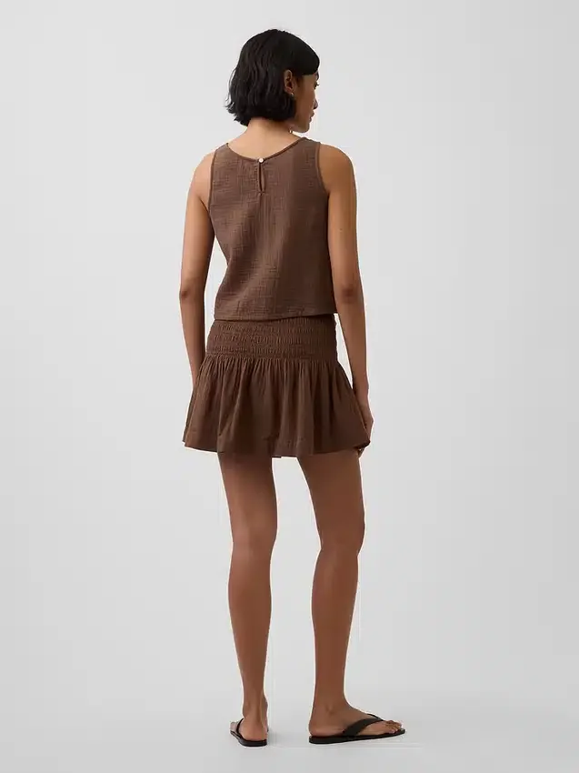 Mini-Skort aus Baumwollgaze mit gesmoktem Bund