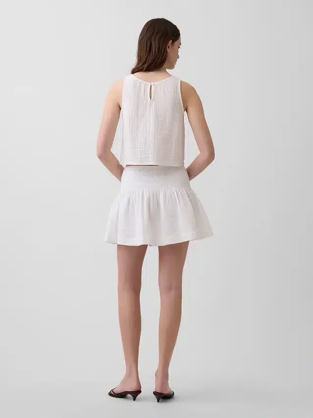 Mini-Skort aus Baumwollgaze mit gesmoktem Bund
