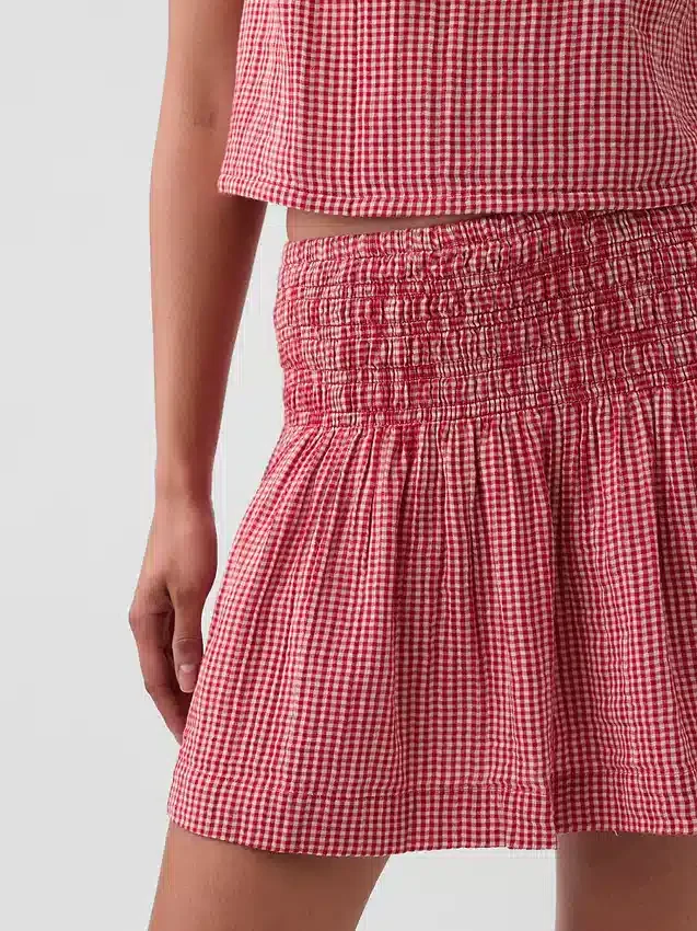 Mini-Skort aus Baumwollgaze mit gesmoktem Bund
