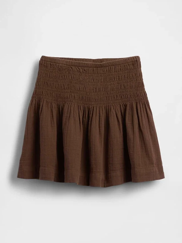 Mini-Skort aus Baumwollgaze mit gesmoktem Bund