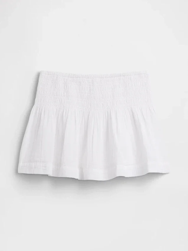 Mini-Skort aus Baumwollgaze mit gesmoktem Bund