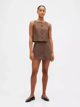 Mini-Skort aus Leinenmischung mit Knopfleiste