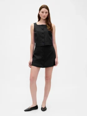 Mini-Skort aus Leinenmischung mit Knopfleiste