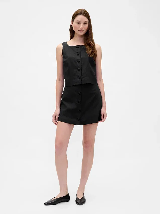 Mini-Skort aus Leinenmischung mit Knopfleiste