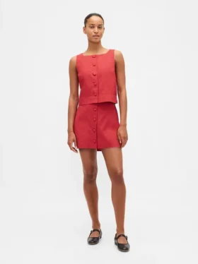 Mini-Skort aus Leinenmischung mit Knopfleiste