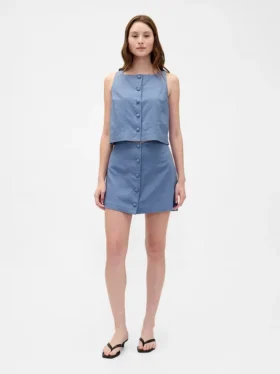 Mini-Skort aus Leinenmischung mit Knopfleiste