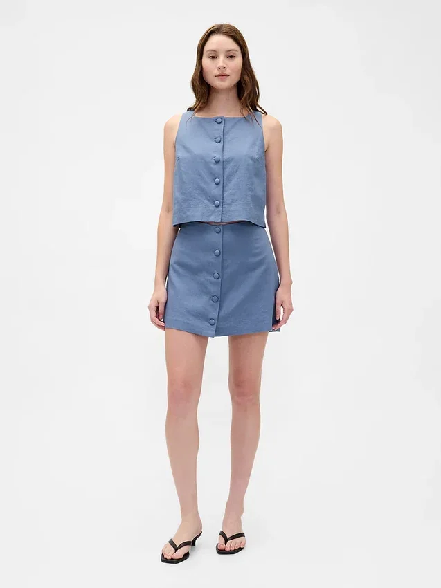 Mini-Skort aus Leinenmischung mit Knopfleiste