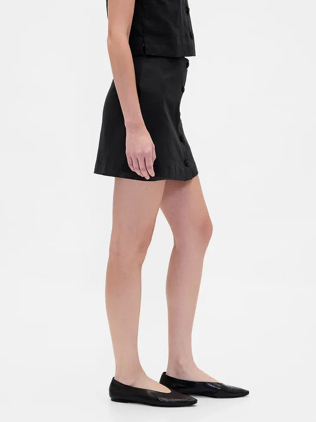 Mini-Skort aus Leinenmischung mit Knopfleiste