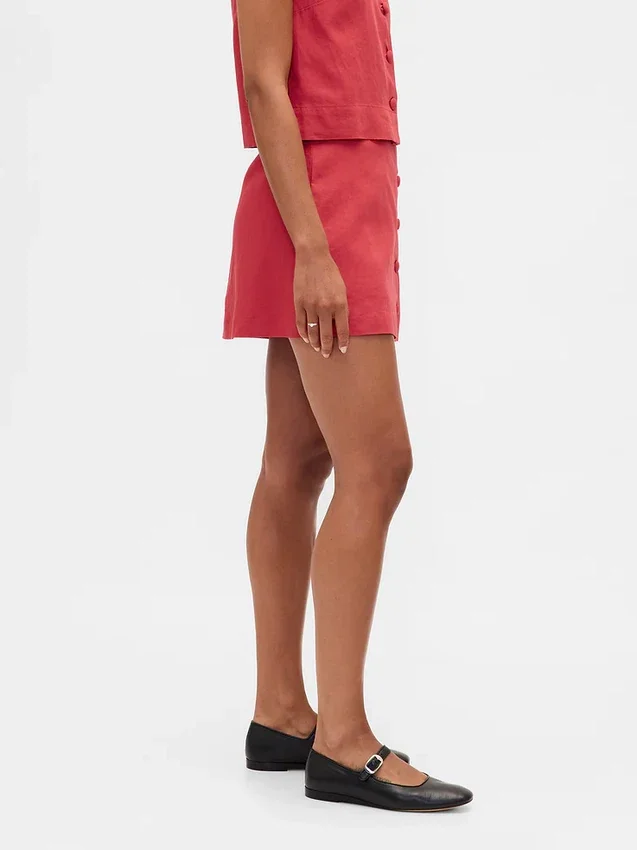 Mini-Skort aus Leinenmischung mit Knopfleiste
