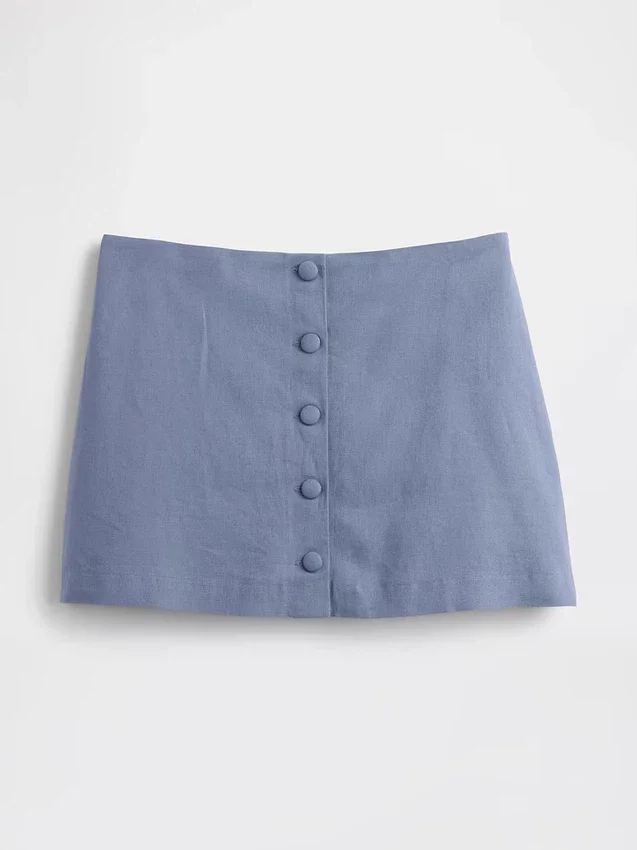 Mini-Skort aus Leinenmischung mit Knopfleiste