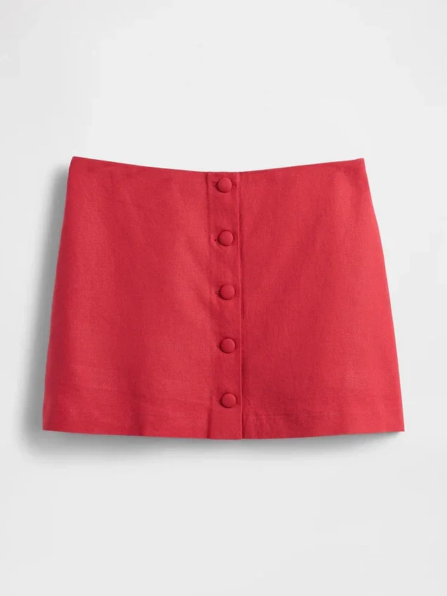 Mini-Skort aus Leinenmischung mit Knopfleiste