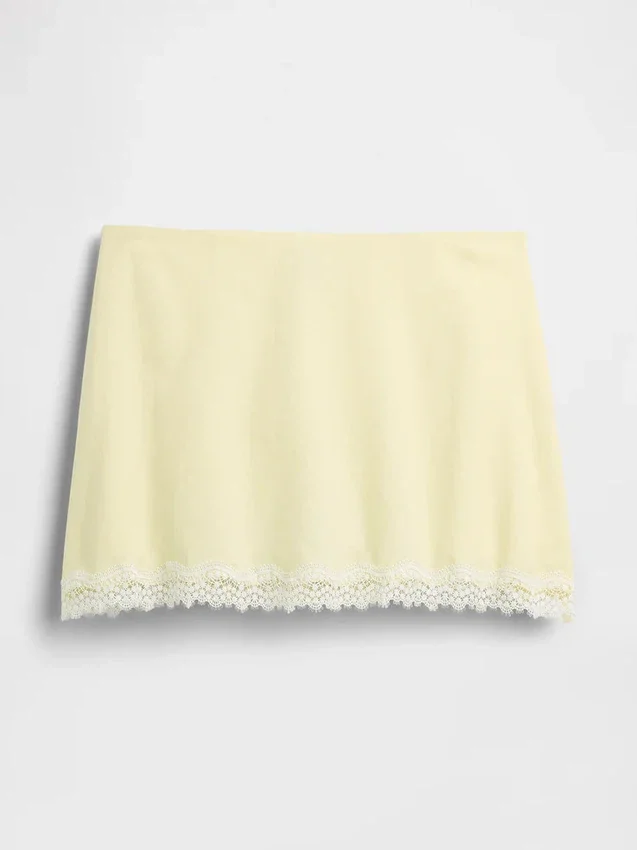 Mini-Skort aus Leinenmischung mit Spitzenbesatz