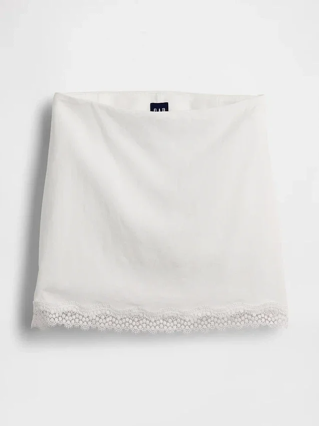 Mini-Skort aus Leinenmischung mit Spitzenbesatz
