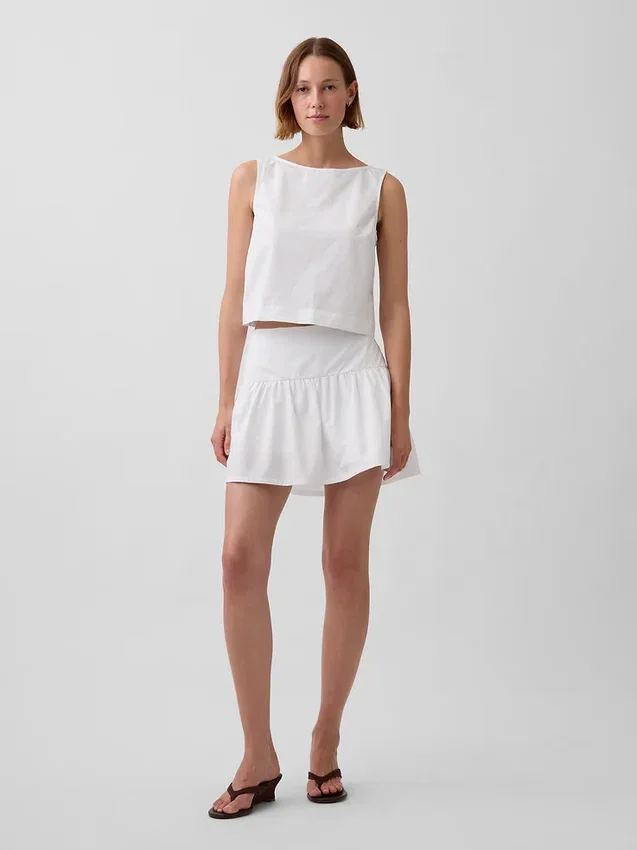 Mini-Skort aus Popeline mit tief sitzendem Bund