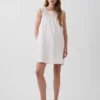 Minikleid aus Leinenmischung mit gehäkelter Passe
