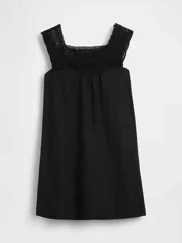 Minikleid aus Leinenmischung mit gehäkelter Passe