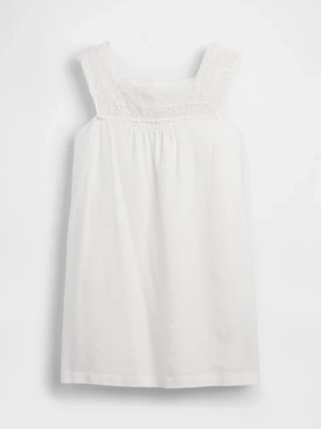 Minikleid aus Leinenmischung mit gehäkelter Passe