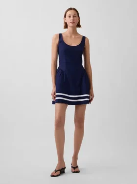 Minikleid aus Leinenmischung mit tief sitzender Taille