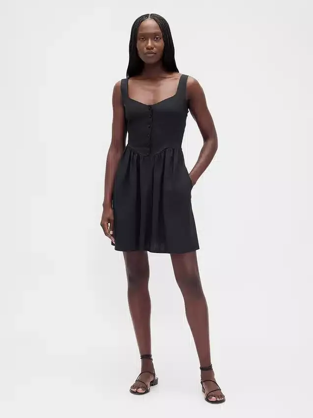 Minikleid aus Leinenmischung mit tief sitzender Taille