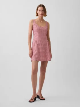 Minikleid aus Leinenmischung mit tief sitzender Taille