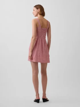 Minikleid aus Leinenmischung mit tief sitzender Taille