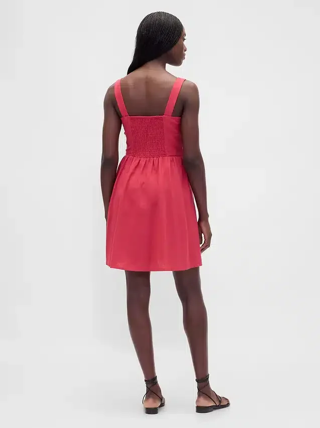 Minikleid aus Leinenmischung mit tief sitzender Taille