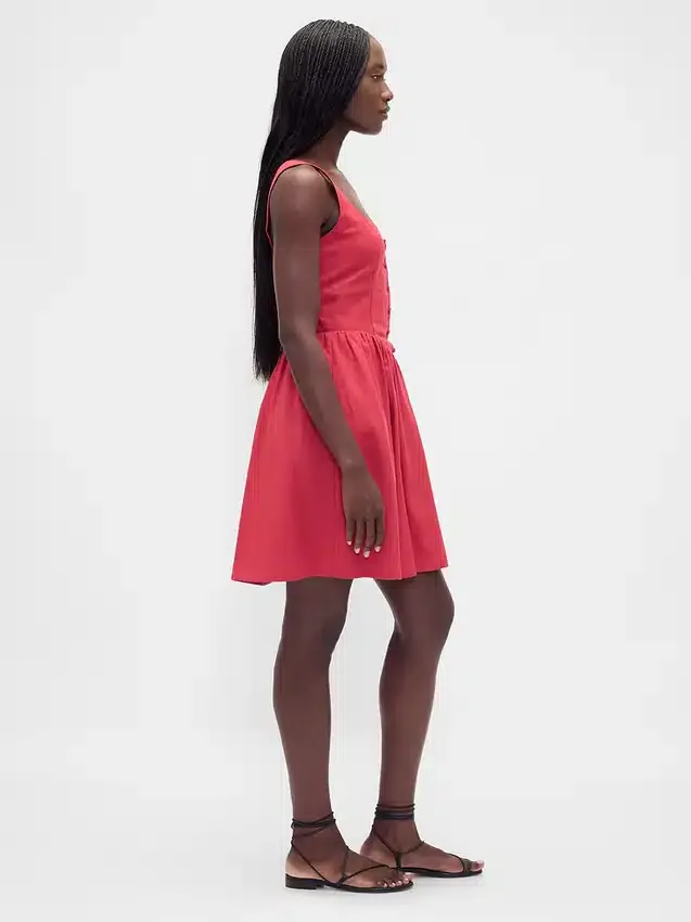 Minikleid aus Leinenmischung mit tief sitzender Taille