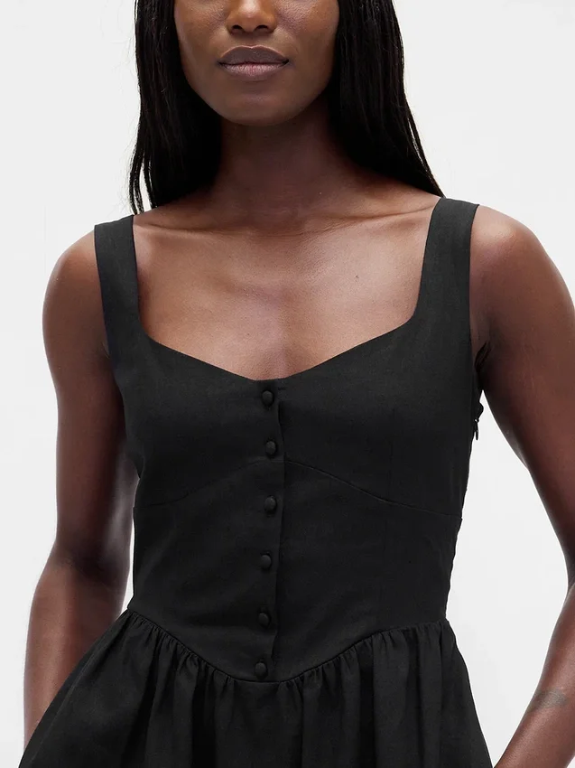 Minikleid aus Leinenmischung mit tief sitzender Taille
