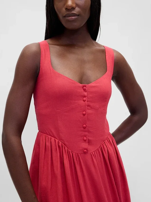 Minikleid aus Leinenmischung mit tief sitzender Taille