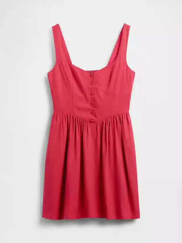 Minikleid aus Leinenmischung mit tief sitzender Taille