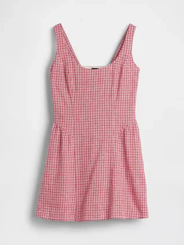 Minikleid aus Leinenmischung mit tief sitzender Taille